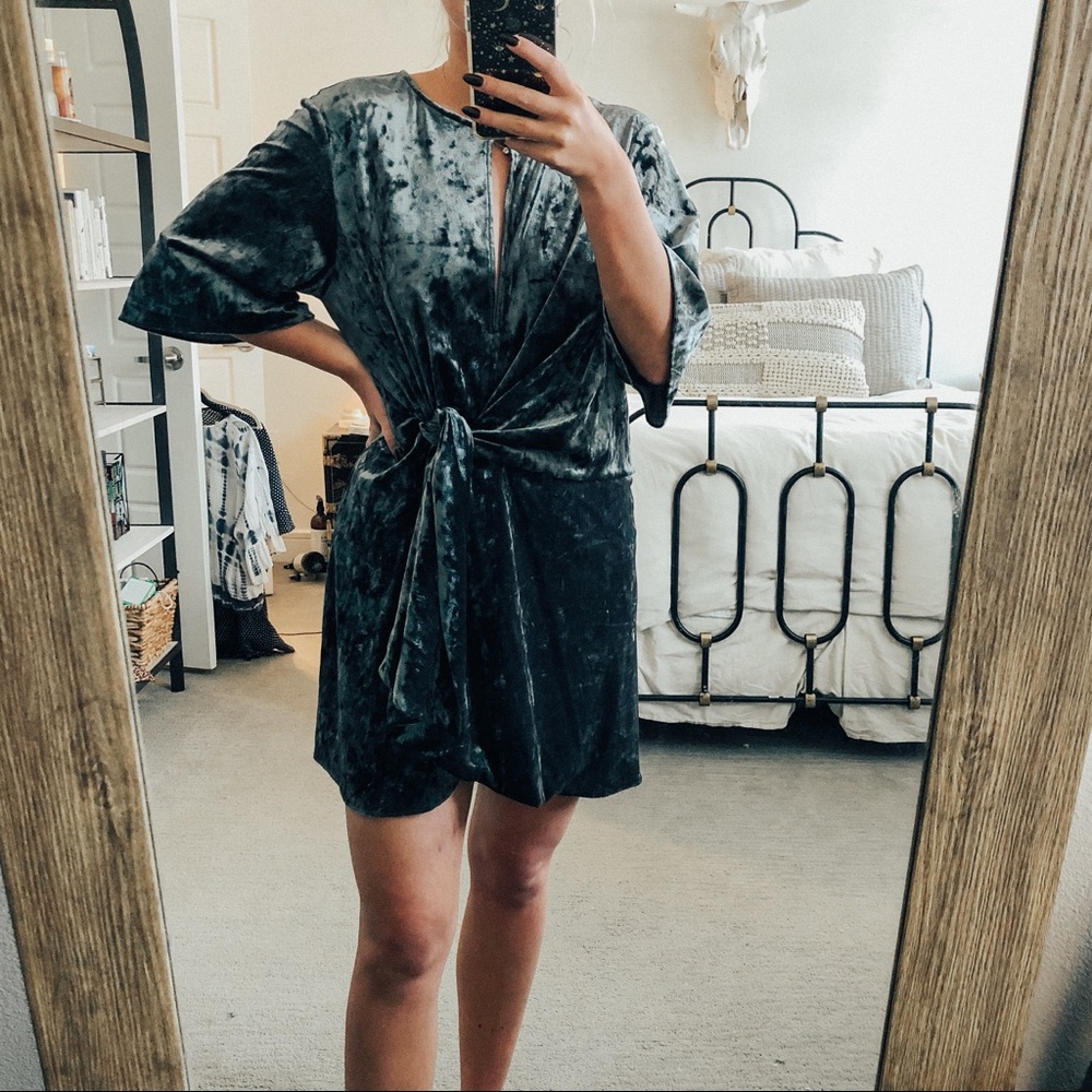 Green velvet shift dress